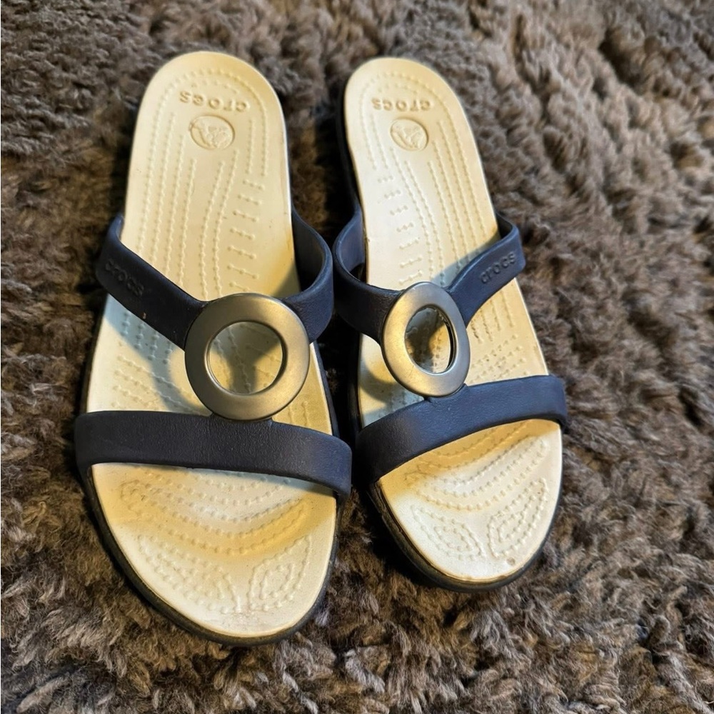 2 pairs of CROCS Women's Black and Cream Sandals